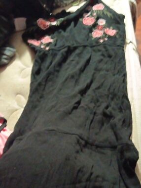 No Boundaries Black Dress with Pink Rose Embroidery